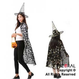 SET DE BRUJA SOMBRERO Y CAPA NEGRO X 1